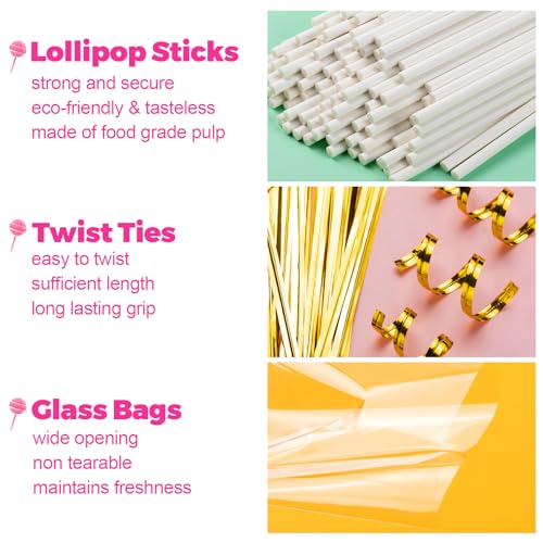 1200Pcs White Lollipop Sticks, 6IN Cake Pop Sticks with Clear Treat Bags & Gold Twist Ties for Candy Making Accessories - color: 1200PCS white