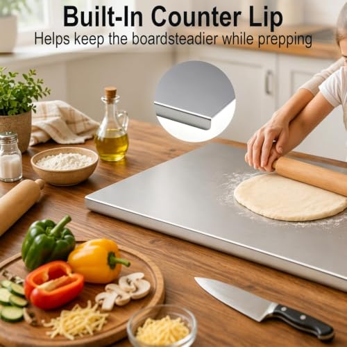 Stainless Steel Cutting Board with Counter Lip,Metal Pastry Board Kitchen - size: 0.1"L x 0.1"W