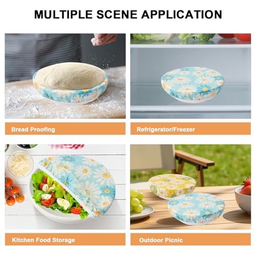 2Pcs 10inch Reusable Beeswax Elastic Bowl Covers for Bread Proofing - style: Yellow & Blue daisy