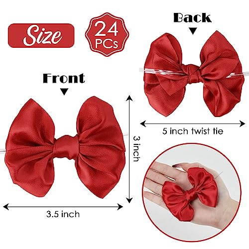 AIMUDI Red Satin Ribbon Twist Tie Bows for Treat Bags 3.5" Red Bows for Crafts Small Bows for Gift Wrapping Premade Bows for Cake Pops Candy Apple Gift Bags Wedding Favors Baby Shower Decor -24 Counts - color: Red