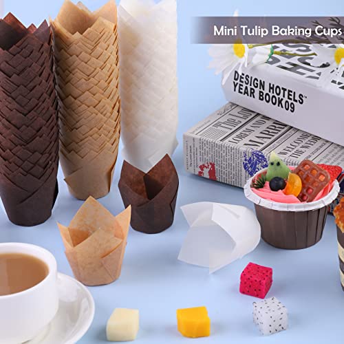 Aodaer 240 Pcs Mini Cupcake Liners Muffin Liners Baking Cups - color: Brown,Natural,White