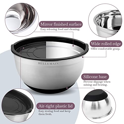Bellemain Stainless Steel Mixing Bowls with Airtight Lids Set - Set of 5 - size: 5 Piece
