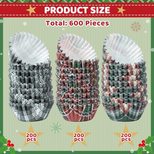 COcnny 600pcs Christmas Buffalo Plaid Mini Cupcake Liner, Small Muffin Wrap - style: Mini Christmas Plaid