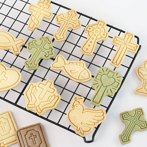 Cross Cookie Cutters 8Pcs First Communion Religious Christian Cookie Stamps - color: Communion