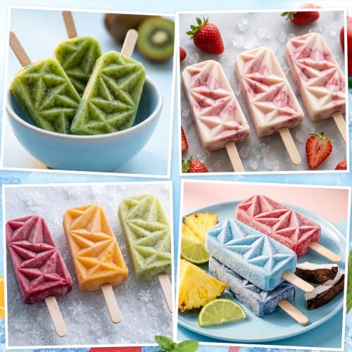 4 Pieces Ice Cream Mould lolly Mold Silicone Ice Cream Mold 4-Cavity Cake Pop Molds Baking Molds with 200 Pieces Sticks for Homemade Treats (Diamond Style) - style: Diamond Style