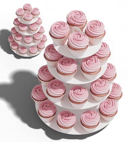 BLISSUR 2 Pack White 4 Tier Cupcake Stand Tower, Cardboard Holder for Parties (White)