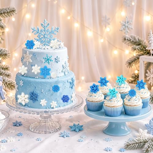 Christmas Snowflake Fondant Mold, 7 Pcs Winter Snowflake Silicone Molds - color: 7 Pcs Snowflake Silicone Molds, Pink