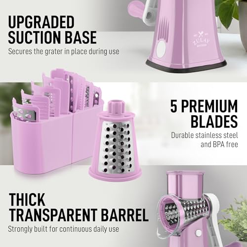 Rotary Cheese Grater Hand Crank, Vegetable Shredder - Lilac & White - color: 16 - Pink and White