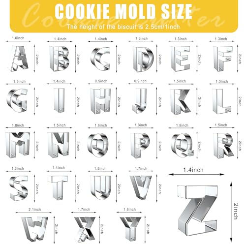 Letter Cookie Cutters Shapes Large 2 Inch - 26 Pcs Stainless Steel Alphabet Letter Cookie Cutter Set Fondant Biscuit Fruit Dough Mold Tools for Sandwich, Birthday, Christmas, and Holiday Party - color: Letter Cookie Cutters - 2 INCH