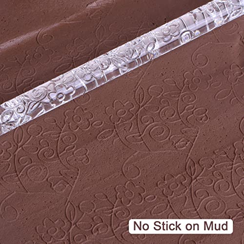 HARFINGTON Acrylic Embossed Rolling Pin 6.3 Inch Safflower 3D Pattern Acrylic Non-Stick Roller Fondant Embossing Clay Rolling Pin Textured for Baking Cookie Pastry Clay Dough - style: Safflower Pattern
