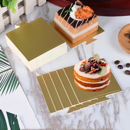 100 Pcs Mini Cake Boards for Baking Dessert,9 * 8.4 cm(Gold) - color: Gold