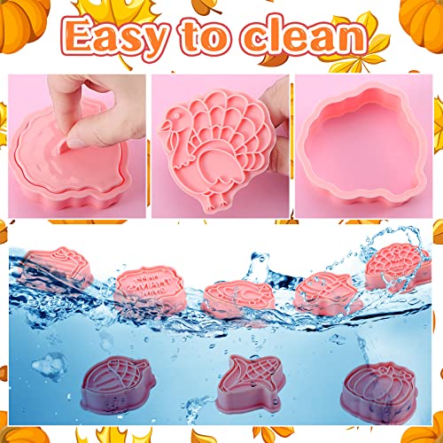 Hoolerry 16 Pcs Thanksgiving Cookie Cutter with Plunger Stamp Set Fall 3D Biscuit Cutter Pastry Fondant Embossing Maple Leaf Turkey Pumpkin Mold for Baking Supplies