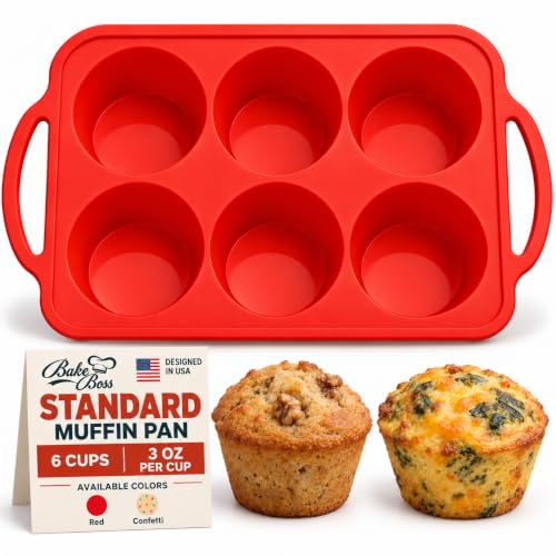 Silicone Muffin Pan, Regular Size 6 Cup Nonstick Cupcake Pan, BPA-Free - color: Red, size: Regular (6 Cups Pan)
