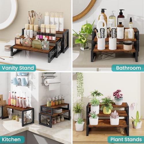 ELITEROO 3 Tier Cupcake Stand & Wood Display Risers, Dessert Stands for Cup Cake or Food, Riser Display Stand for Perfume Collectibles, Tiered Shelf Organizer for Market Retail Vendors, Rustic Brown - color: 3 Tier, Rustic Brown