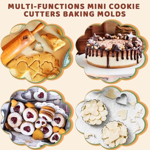 ofone Small Cookie Cutters Geometric Shapes Set, 24 Mini Fondant Cutter - Star Heart Flower Square Triangle Oval Circle Hexagon, Tiny Stainless Steel Biscuit Molds for Baking Dough Pastry Clay Fruit - color: Hexagon Geometric Shapes Cutters