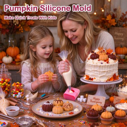 Pumpkin Cake Molds Silicone Mini Thanksgiving Halloween Chocolate Molds - color: Pink Mold