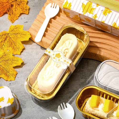 Tioncy 100 Pcs Mini Loaf Pans with Lids Spoons, Leaves - style: Leaves