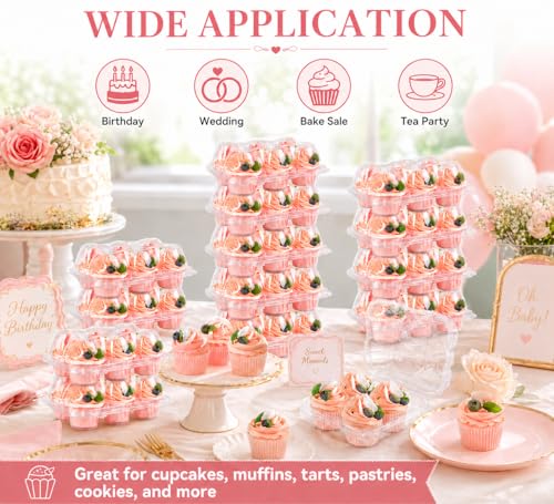 Mini Cupcake Container Boxes Holder - 6 Counts Carrier with 200 Pack Liners