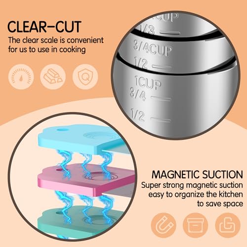 Magnetic Stainless Steel Measuring Cups Set of 6 for Cooking & Baking
