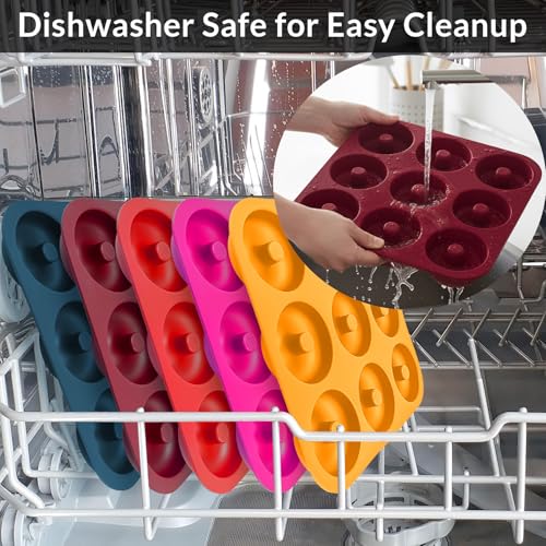 Large Silicone Donut Pan for Baking,9 Cavity Non-Stick Food Molds - color: Claret Red