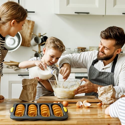 3 Pcs Silicone Baguette Pan and Hamburger Bun Pan Set, Non-Stick Hamburger Bun Mold for Baking with Scraper, 4 Wave Silicone Baguette Bread Pan Set & 6 Cup Silicone Hamburger Bun Mold