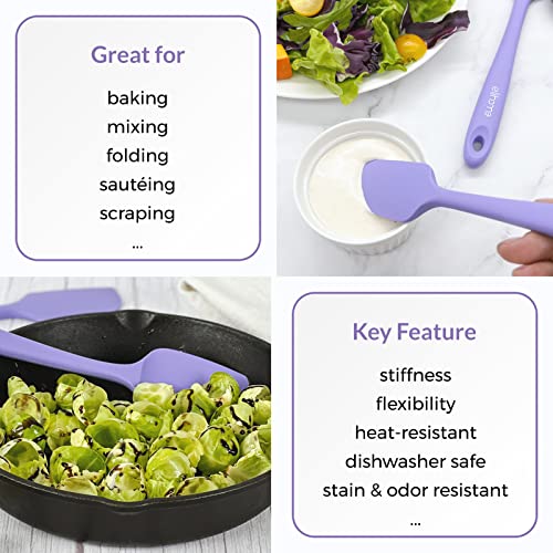 Elihome Chef Series 3 Piece Silicone Spatula Set - 600°F Heat Resistant Non Stick Rubber Kitchen Scraper Spatulas for Cooking, Baking, and Mixing – BPA Free and LFGB Certified Silicone, Purple Color - color: Purple