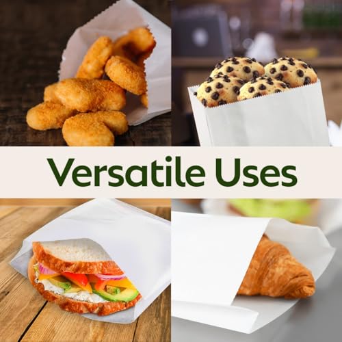 Grease Resistant - Dry Waxed Gusseted Paper Sandwich Bags - Danish White Paper Bag (1000Pcs/Pack) (6 x 2 x 9)