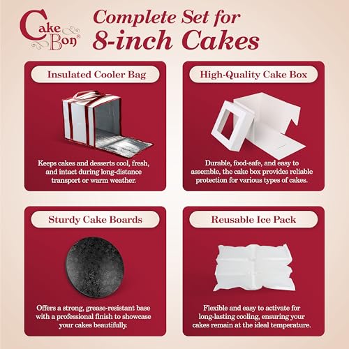 Cakebon 8" Cake Box Drum Insulated Bag Black Round Wrapped 1Pack - size: 8 inch, style: Black - 4 Pack