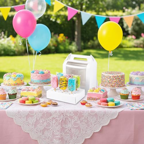 8 Pcs Portable Cake Pop Holder Boxes,Cakes Pops Boxes Packaging, Cakes Pop Display Stand with Clear Window,White Cakesicle Boxe