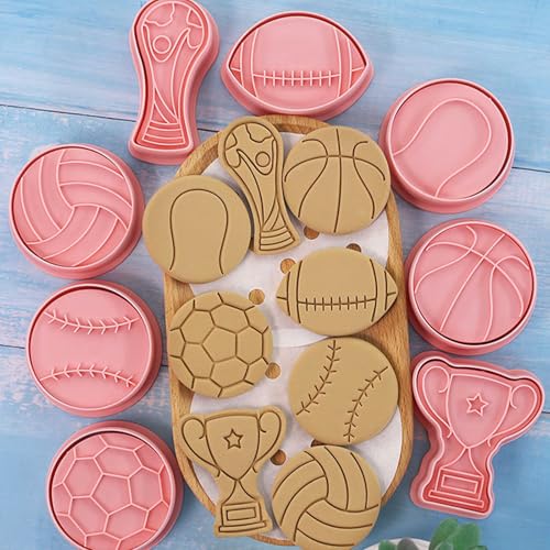 8 Pcs Sports Ball Cookie Cutters with Plunger Set 3D Soccer Cookie Stamps - color: Ball Cookie Cookie