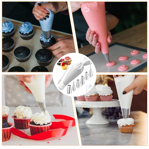 JJUNW 9cs Reusable Piping Bags and Tips Set, Pastry Bags for Cake Decorating, Frosting Icing Tips Drop Flower Piping Tip for Cake Decorating, Baking Supplies