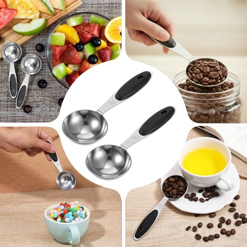 2Pcs 1Tablespoon Measuring Spoons, Stainless Steel Tablespoon Measure Scoop with Black Silicone Grip Measuring Scoop Dishwasher Safe for Coffee Pet Food Grains Protein Spices (3tsp, 15ml, 1/2oz) - color: Black