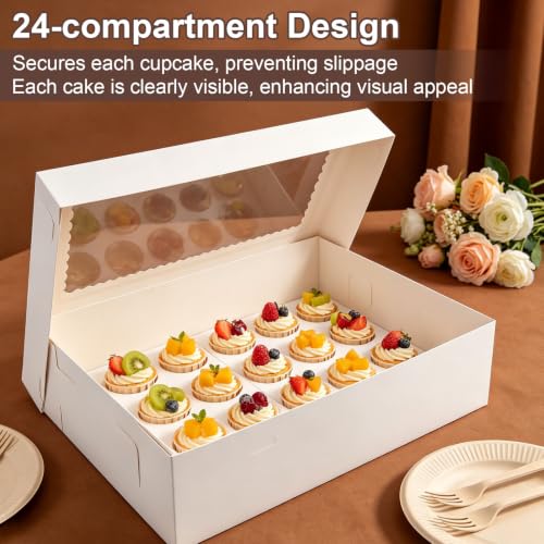 20 Pack Cupcake Boxes, 24 Count White Standard with Window & Inserts, Easily Assemble Food Grade Cupcake Boxes with Clear Window for Weddings, Birthdays & Home Storage - color: White (20 Pack)