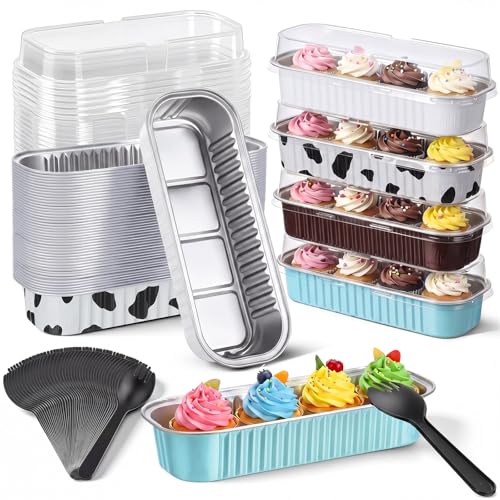 Blushtier 150 Pcs Mini Loaf Pan with Lid & Spoon, Cowboy Color - color: Cowboy