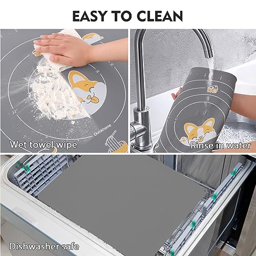 Ourokhome Silicone Baking Mat Sheet and Pastry Dough Cutter, 0.5 Inch Thick 20'' X 16" BPA free Silicone Rolling Mat, Non-Stick and Anti-Slip, Dishwasher Safe (Gray) - color: Gray, size: 20"L x 16"W