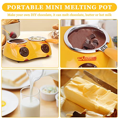 Outamateur Chocolate Melting Pot Electric Chocolate Fondue Mini Fondue Candy Maker with Double Melting Pot for Milk Chocolate,Cheese,Butter,Candy - color: Yellow