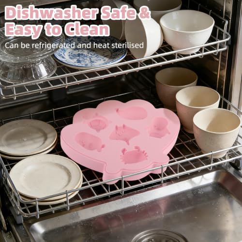 Fu Store Ice Cube Tray Silicone Ice Cube Trays with Cute Marine Life Shapes - color: Pink