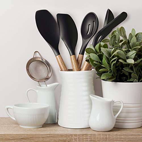 Kitchen Utensils Set, Silicone Cooking Utensils Set,Non-Stick Silicone Spatula Set with Natural Acacia Hard Wood Handle, 5 Piece, Upgraded Thickened Cookware - color: Black