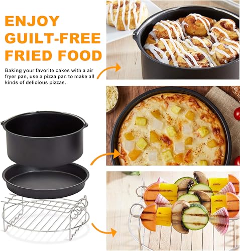 Air Fryer Accessories Set Fit All 4.5qt-5.2qt And Larger Ovens, Cake & Pizza Pan, Metal Holder, Rack & Skewers, etc, BPA Free, Nonstick, Dishwasher Safe,Universal, Black (8 Inch 10-Piece) - style: 8 Inch 10-Piece