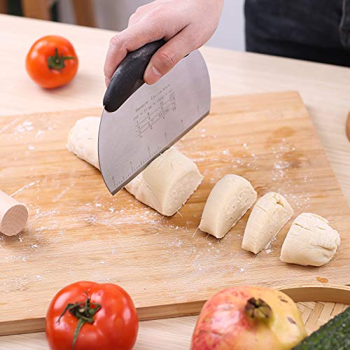 1 pcs Dough Pastry Scraper Chopper/Stainless Steel Dough Scraper Cutter with Ergonomic Rubber Non-Slip Grip/Dough Scraper Cutter/Pro Pastry Pizza Cutter Chopper (Black) - color: Black