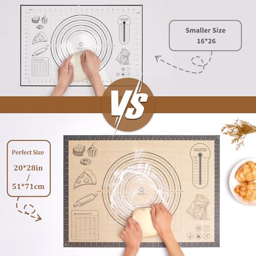 Silicone Baking Pastry Dough Mat - 28x20Inch Extra Large Cookie Bread Rolling Mats Sheet, Nonstick Kitchen Counter Kneading Board Thick Reusable Pie Cookies Pizza Fondant Making Matt Baking Supplies - size: 20"W x 28"L