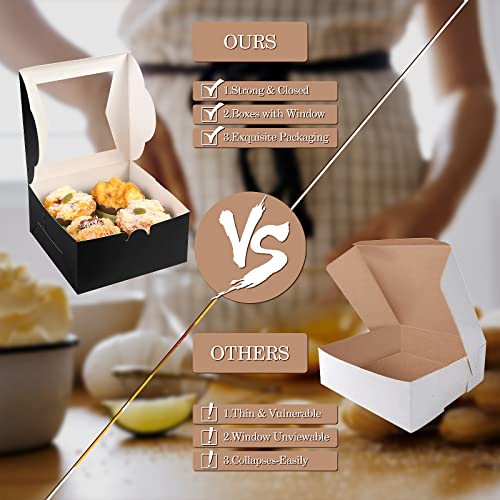 KPOSIYA 65PCS Bakery Boxes with Window 6x6x3 Inches 5 Style Cookie Boxes Small Pastry Boxes for Candy, Dessert, Pastry, Donuts, Birthday Party, Wedding(Black) - color: Black