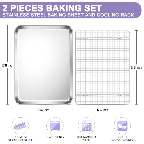 E-far Large Baking Sheet with Wire Rack, 20" x 14" (1 Pan +1 Cooling Rack) - size: 20"x14"