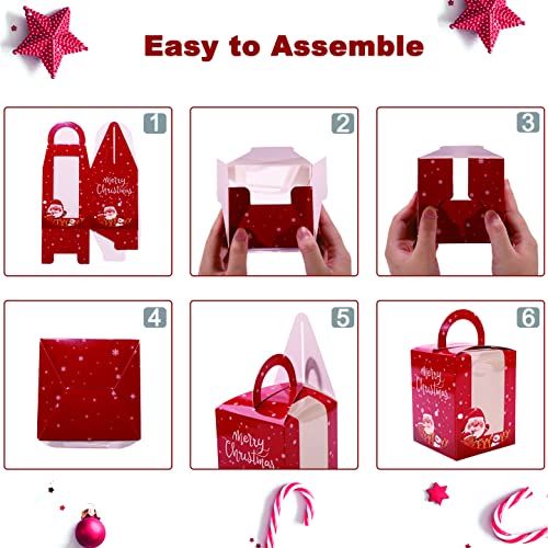 Christmas Cupcake Boxes,12 Pcs Single Cupcake Carrier with Window Insert and Handle, Cupcake Carriers for Bakery Wrapping Sweets Christmas Festival Party Favor Packaging