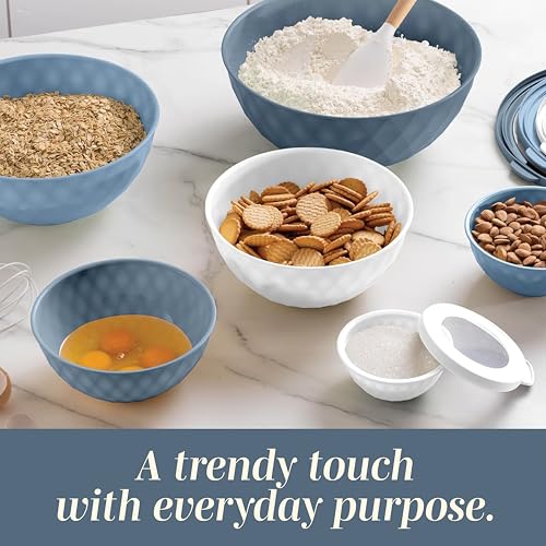 COOK WITH COLOR Mixing Bowls with Lids - 12 Piece Plastic Nesting Bowls Set includes 6 Prep Bowls and 6 Lids, Microwave Safe Mixing Bowl Set, Denim Diamond - color: Denim Diamond