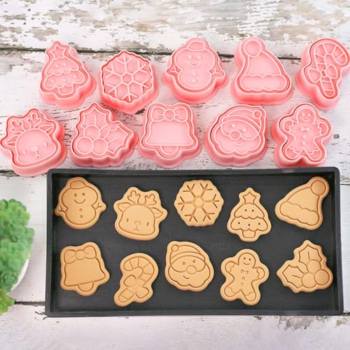 10 Piece Mini Christmas Cookie Cutters, 3d Xmas Theme Cookie Stamps