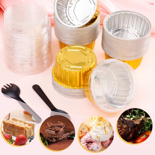 60Pcs Mini Aluminum Foil Baking Loaf Pans with Lids and Spoons - style: GoldMiniLoafPans60Pcs
