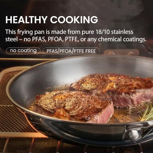 COOKER KING Tri-Ply Clad Stainless Steel Pans Set, 8, 10 & 12 Inch Skillets - size: 8+10+12 Inch