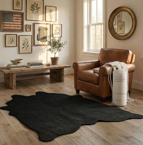 Faux Cowhide Rug 4'3"x5'7" - Black Cow Print Rug, Washable, Non-Shedding - color: Black, size: 4'4" x 5'8" (Medium)