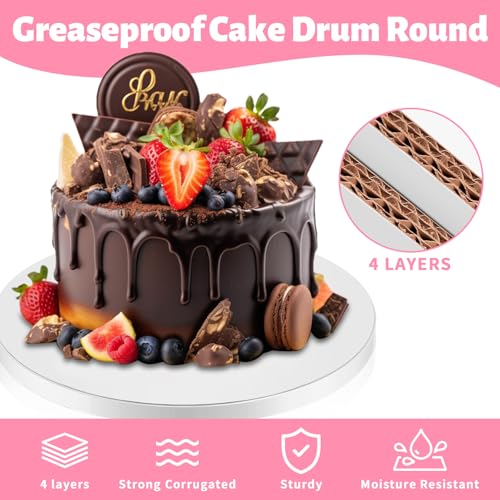 10 Inch Cake Board Drums Round, 12-Pack, White, Sturdy 1/2" Thick Heavy Or Multi-Tiered Cakes for Bithday Wedding Party. (10inch(12pack)) - size: 10inch(12pack)